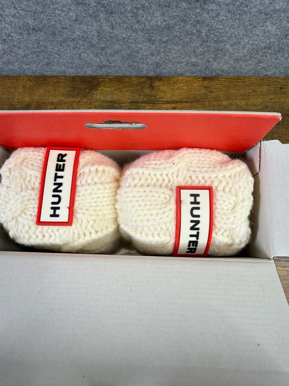 Hunter Original Short Boot Socks Size L White Cable Knit - Picture 2 of 3